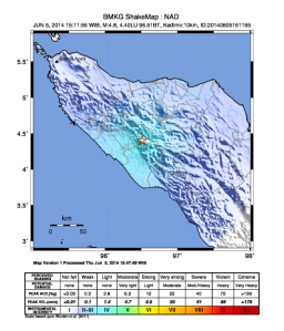 Peta goncangan gempa Aceh Tengah 05 Juni 2014 M4.8